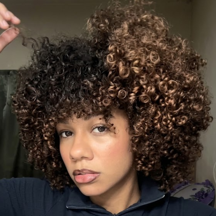 Afro Kinky Coily Wig with Bangs – Ombre Honey Blonde Highlights- Rafarada