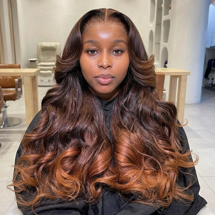 Glueless Lace Frontal Ombre Brown Body Wave Wig - Long Brown to Copper Hair for Black Women Pre-Plucked- Rafarada