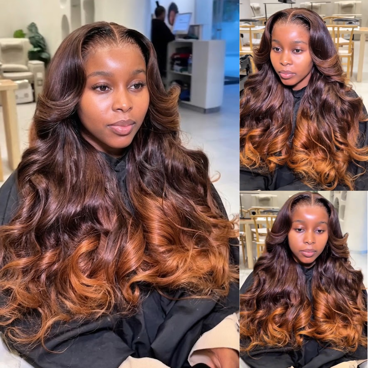 Glueless Lace Frontal Ombre Brown Body Wave Wig - Long Brown to Copper Hair for Black Women Pre-Plucked- Rafarada