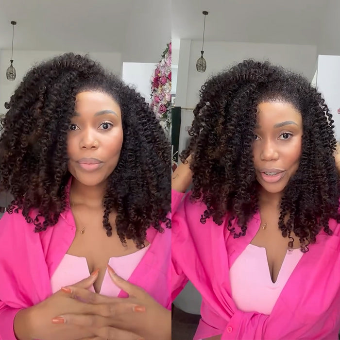 Kinky Curly Bob Wig Human Hair with Dark Brown Ombre Mixed Color Glueless Lace Front Wig Natural Hairline Coily Wig for Women - Rafarada