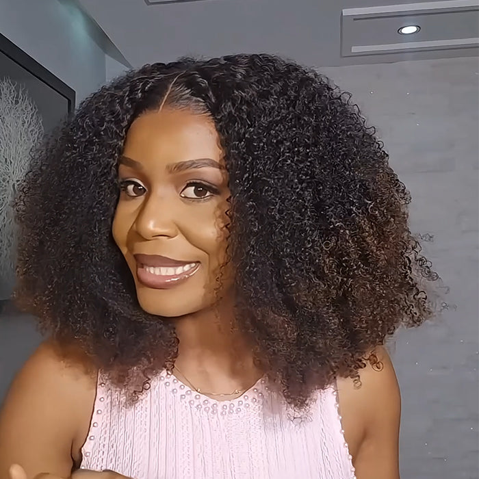 Kinky Curly Human Hair Wigs with Natural Hairline Natural Black Ombre Brown Color Glueless Lace Wig for Women - Rafarada