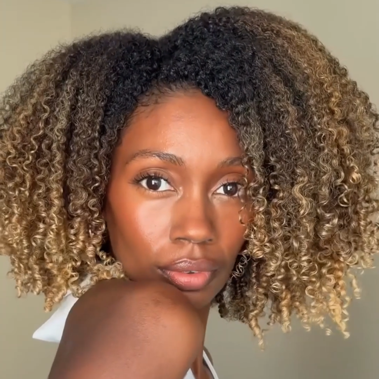 Natural Looking Ombre Caramel Blonde Kinky Curly Bob Human Hair Wig Glueless- Rafarada