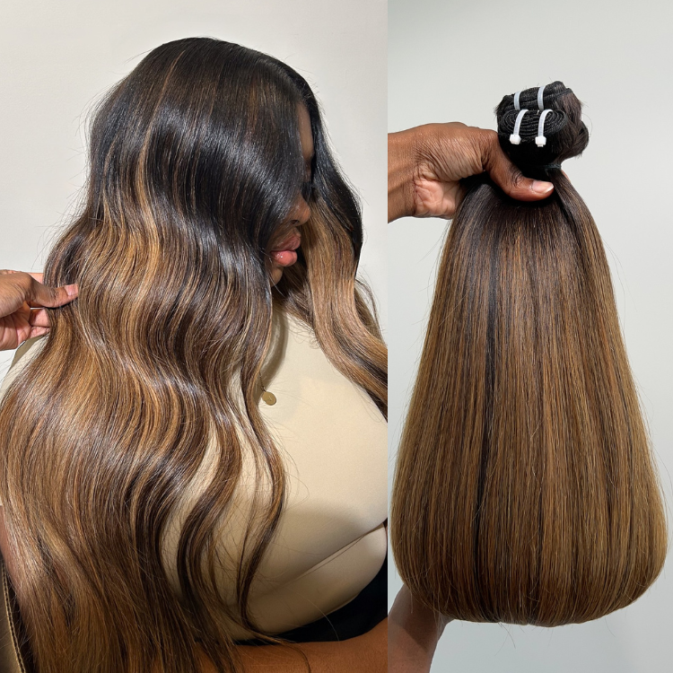 Ombre Caramel Blonde Balayage Straight Hair Weave Bundles 100% Human Hair - Rafarada