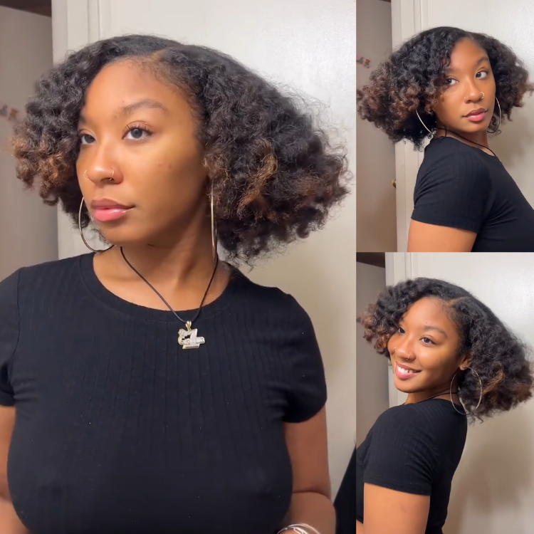 Ombre Caramel Brown to Dark Brown Kinky Curly Bob Wig - Defined Corkscrew Coils- Rafarada
