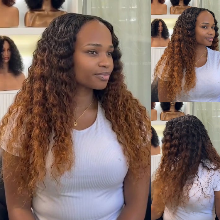 Dark Roots Ombre Caramel Honey Blonde Voluminous Waves Curly Human Hair- Rafarada
