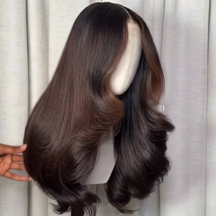 Ombré Dark Root to Caramel Highlight Body Wave Lace Frontal Wig - Voluminous Human Hair- Rafarada