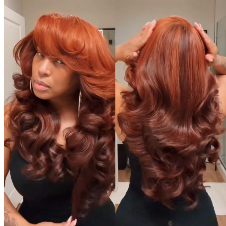 Copper Red Ombre Loose Wave Lace Front Wig Glueless Ginger Auburn Long Wavy Human Hair Wig for Women - RafaRada Hair