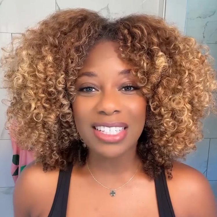 Voluminous Kinky Curly Human Hair Wig Ombre Honey Blonde Highlights Afro Coily Wig- Rafarada