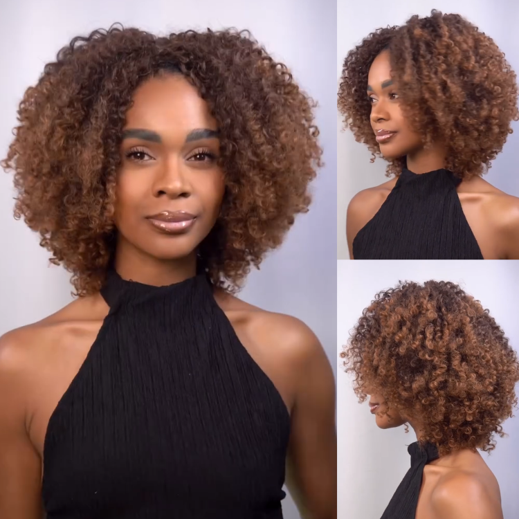 Ombre Honey Brown Afro Kinky Coily human hair wig, Bouncy & Volume, Perfect Everyday Wig - Rafarada