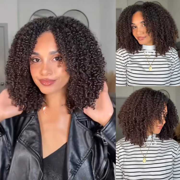 Natural Black to Dark Brown Ombre Kinky Curly Human Hair Crochet Extensions- Rafarada