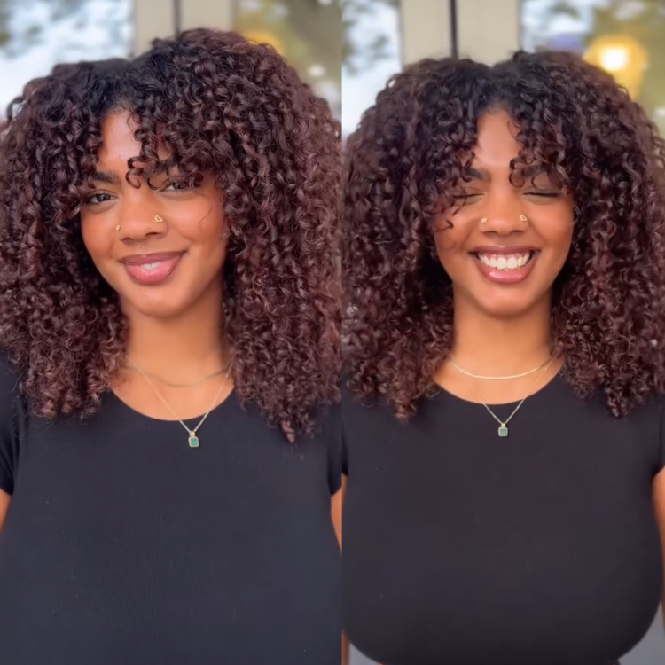 Ombre Reddish Curly Wig with Fringe Soft & Bouncy Curl Natural Looking Daily Wear Beginner Friendly - Rafarada