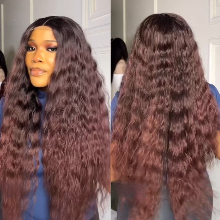 Ombre Reddish Deep Wave Lace Front Human Hair Wigs Long Water Wave Glueless Wigs for Women - Rafarada