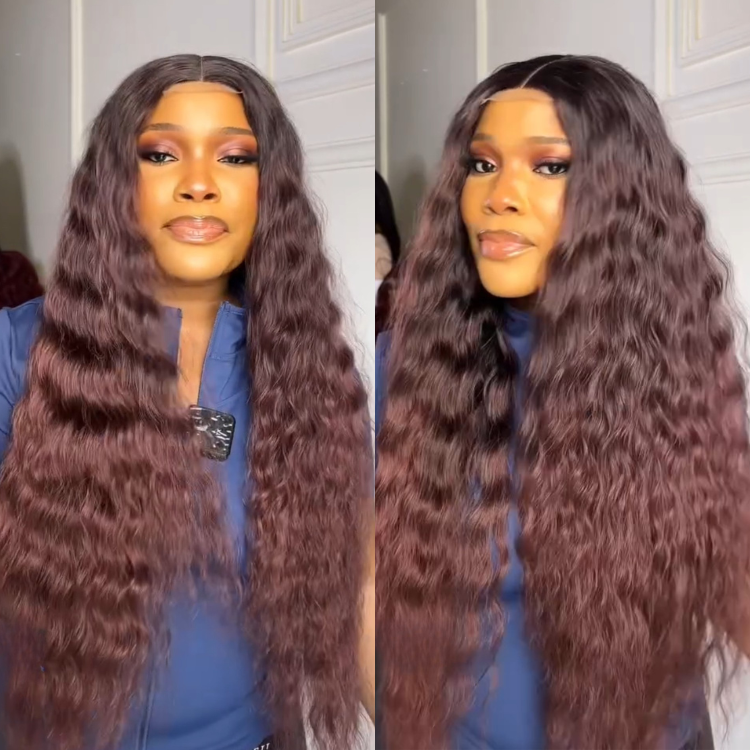 Ombre Reddish Deep Wave Lace Front Human Hair Wigs Long Water Wave Glueless Wigs for Women - Rafarada