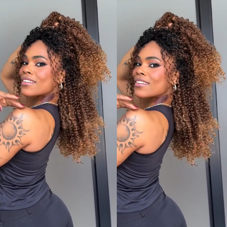 Ombre Deep Curly Feather Crochet Hair Extensions T1B/30/27 100% Human Hair Long Deep Curly Wave for Black Women - Rafarada