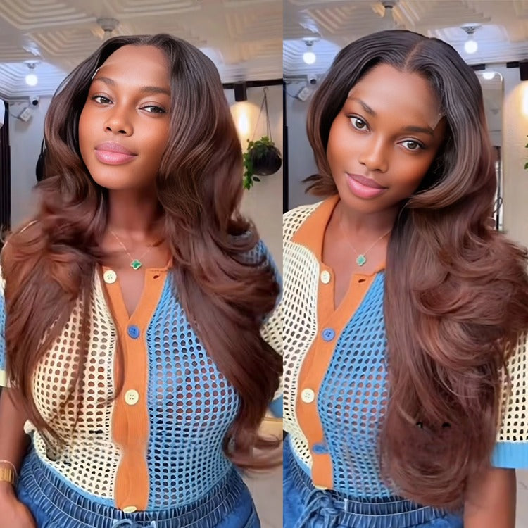 Ombre Reddish Brown Color Body Wave Wig Pre Plucked Human Hair Wig - Rafarada