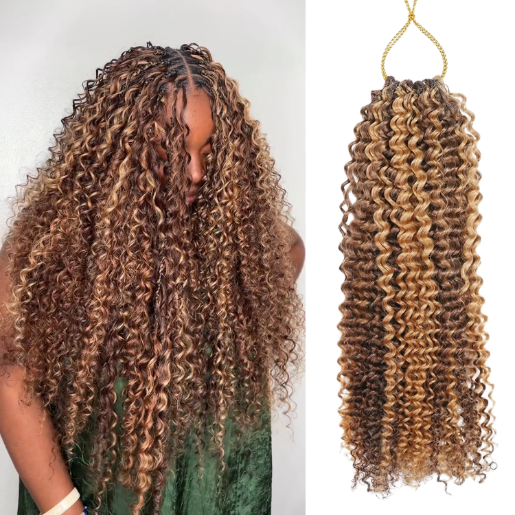 P4/27 Mixed Brown & Honey Blonde Deep Wave Crochet Hair - Premium 100% Human Hair Spiral Curls, Professional High-Lighted Deep Twist Extensions - Rafarada