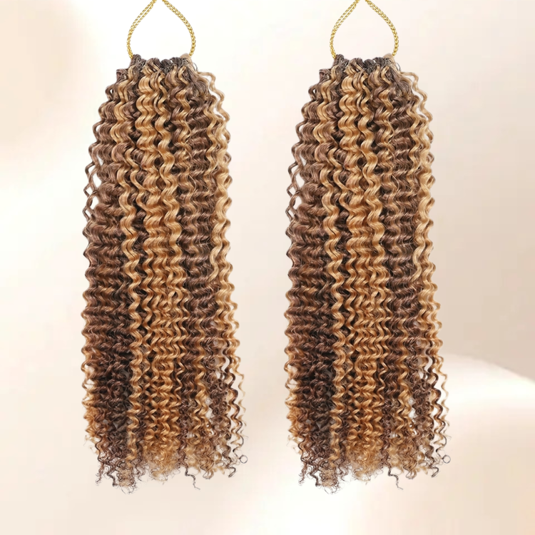 P4/27 Mixed Brown & Honey Blonde Deep Wave Crochet Hair - Premium 100% Human Hair Spiral Curls, Professional High-Lighted Deep Twist Extensions - Rafarada
