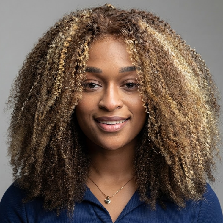 Piano Highlight Burmese Curly Mix Color Human Hair Wig P4/30/27 Colored Lace Front Wig- Rafarada