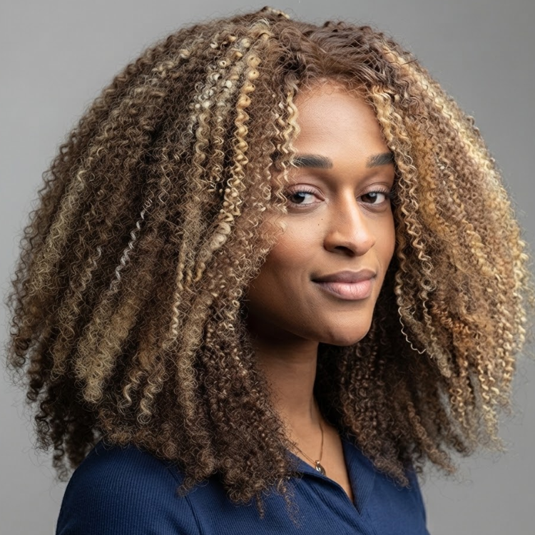 Piano Highlight Burmese Curly Mix Color Human Hair Wig P4/30/27 Colored Lace Front Wig- Rafarada