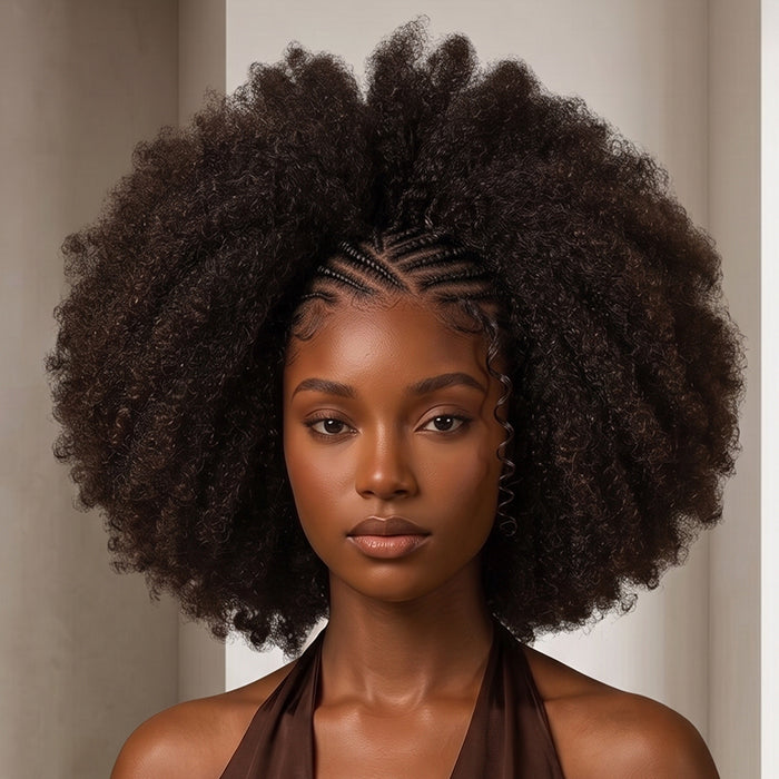 Ready To Wear Pre-Braided Kinky Curly Wig 13x4 Glueless Human Hair Wig Designed For Effortless Beauty And Protective Styling - Rafarada
