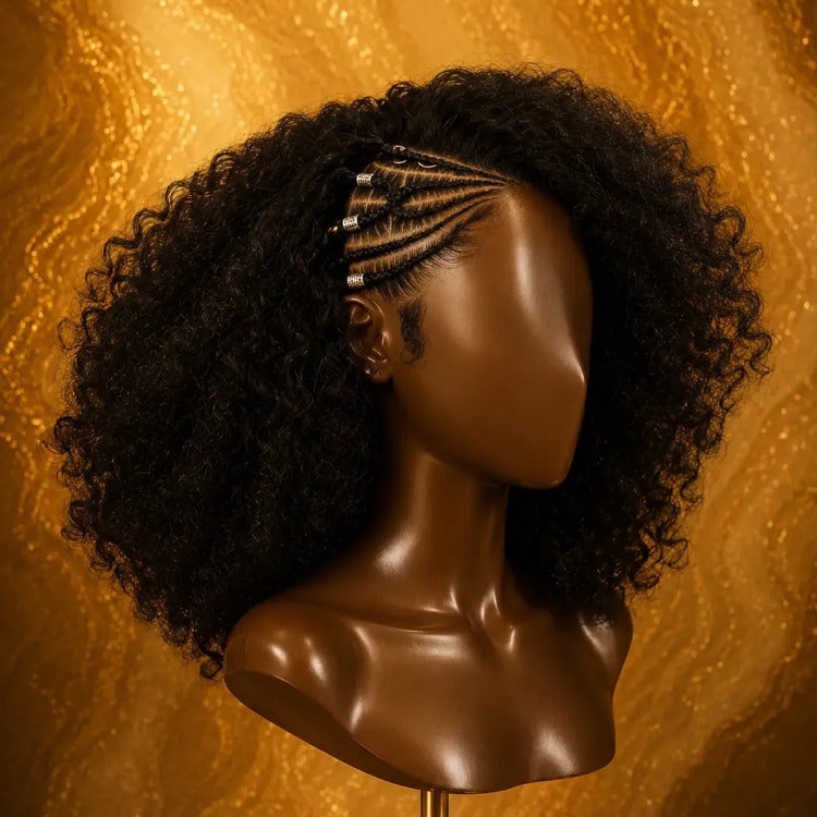Ready To Wear Pre-Braided Kinky Curly Wig 13x4 Glueless Human Hair Wig Designed For Effortless Beauty And Protective Styling - Rafarada