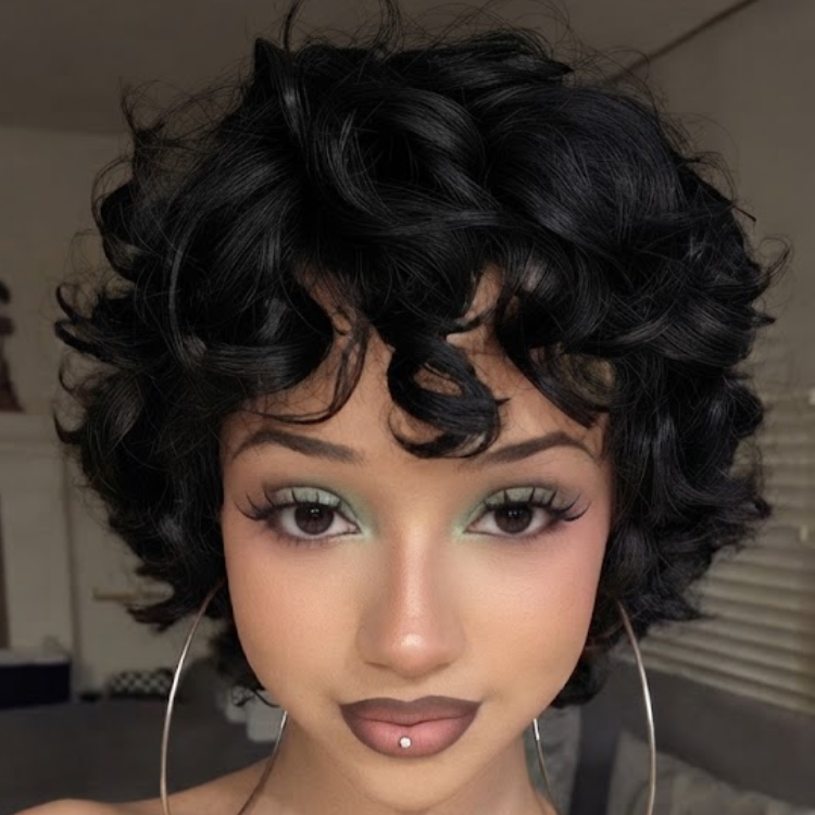 Short Jet Black Pixie Cut Wig - Voluminous Springy Curls - Glueless Natural Look - Rafarada