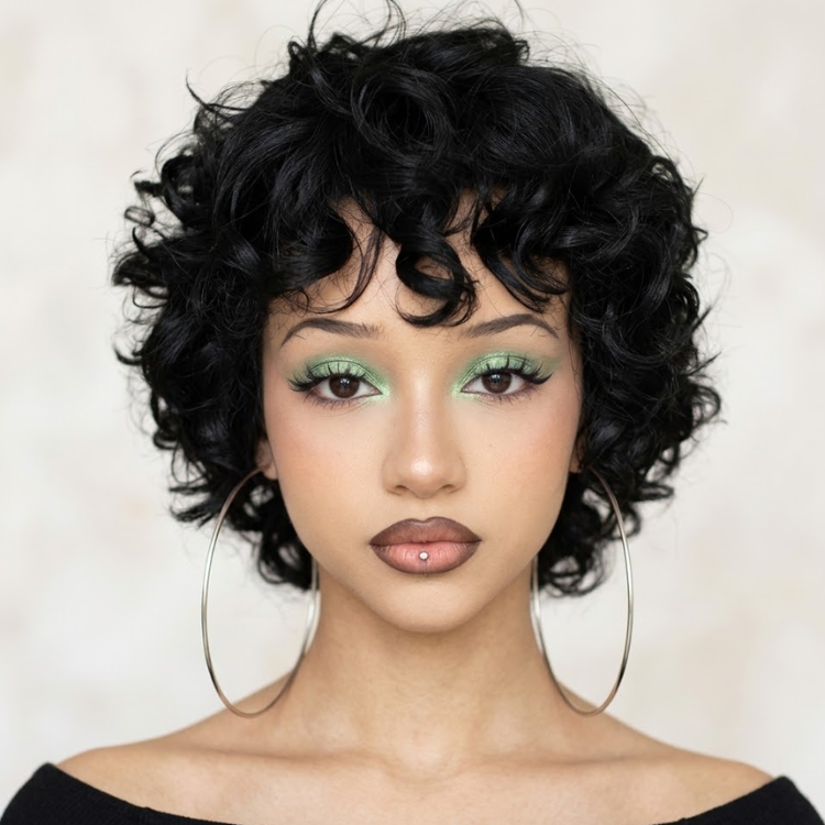 Short Jet Black Pixie Cut Wig - Voluminous Springy Curls - Glueless Natural Look - Rafarada