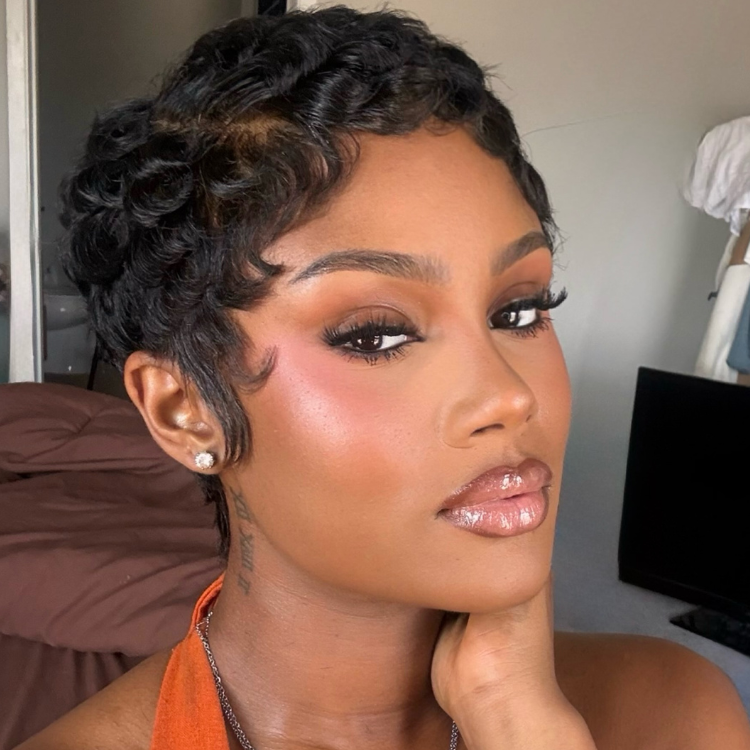 Full Lace Free Part Wig Short Pixie Cut Finger Wave Curly Human Hair Lace Front Wigs Jet Black Color For Women- Rafarada