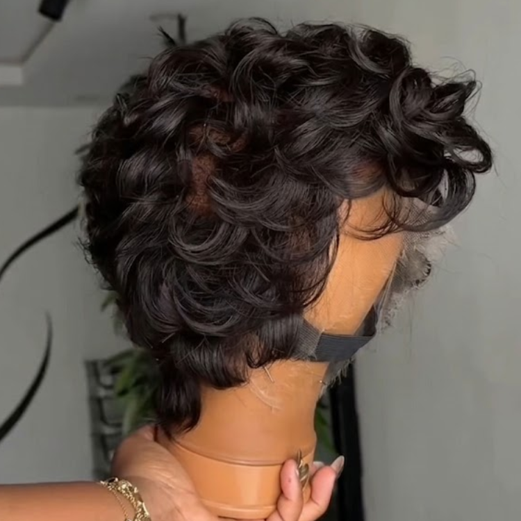 Luxurious Full Lace Pixie Cut Wig 100% Human Hair Short Curly Glueless Wig Free Parting Glueless Full Lace Wig- Rafarada