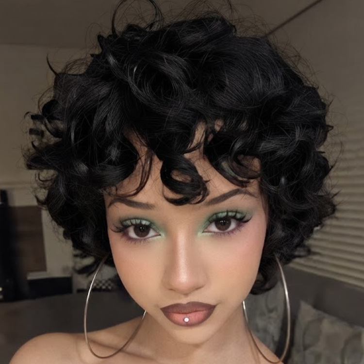 Short Jet Black Pixie Cut Wig - Voluminous Springy Curls - Glueless Natural Look - Rafarada