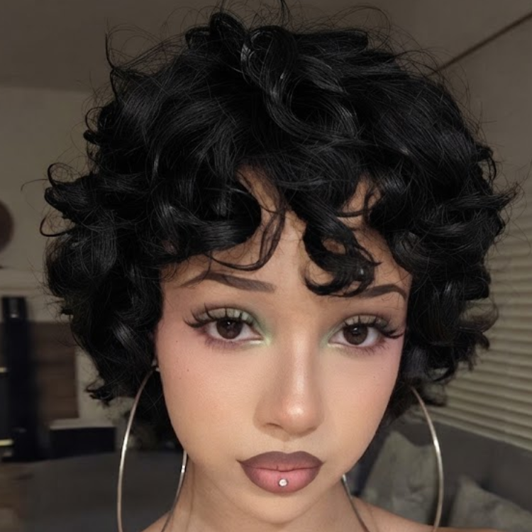 Short Jet Black Pixie Cut Wig - Voluminous Springy Curls - Glueless Natural Look - Rafarada
