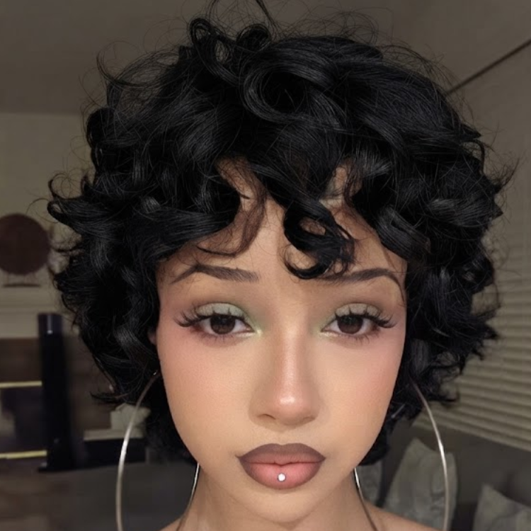 Short Jet Black Pixie Cut Wig - Voluminous Springy Curls - Glueless Natural Look - Rafarada