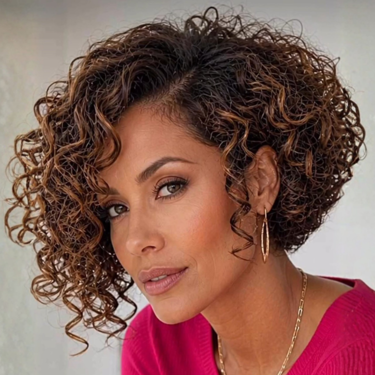 Natural Black 3C 4A Defined Spiral Ringlet Pixie Cut Human Hair Wig with Bangs - Glueless Wear & Go Short Curly Wig - Rafarada