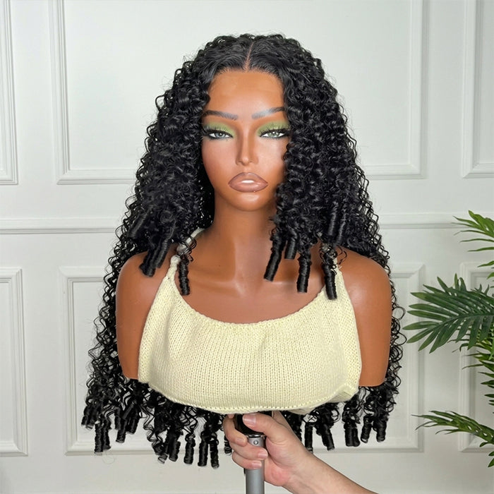 Glueless Natural Black Kinky Curly Human Hair Wig With End Curl Pre-Plucked High Density Wig - Rafarada