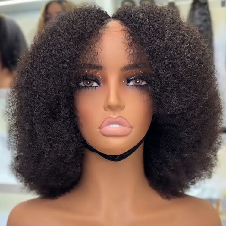 Realistic Afro Kinky Curly Human Hair Wig Dark Brown Color Coily Texture Wig for Black Women - Rafarada