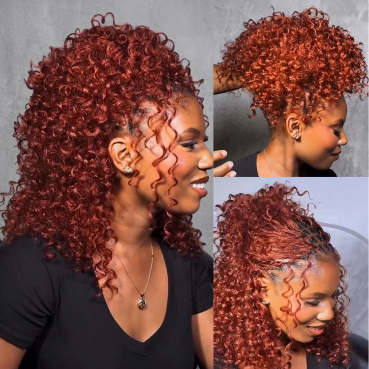 Feather Crochet Hair Extensions Red Copper Kinky Curly Human Hair Extensions- Rafarada