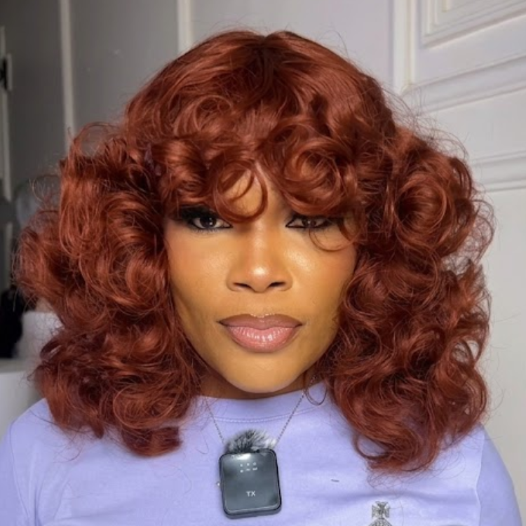 Dark Roots Ombre Brown Short Curly Wig with Bangs - Premium Bouncy Wave Glueless Bob Wig for Women- Rafarada