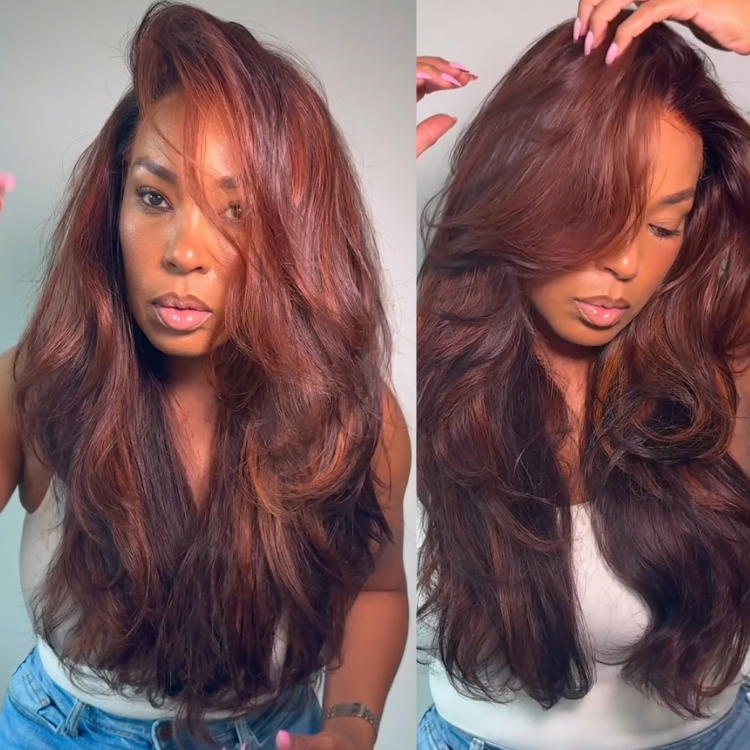 Reddish Brown Body Wave Human Hair Wig HD Lace Front Wig Big Bouncy Waves Human Hair Wig For Wome- Rafarada