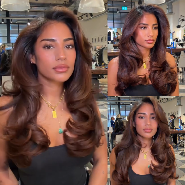 Luxury Reddish Brown Layered Body Wave Lace Front Wig | Premium Silk Smooth Bouncy Curls - Rafarada