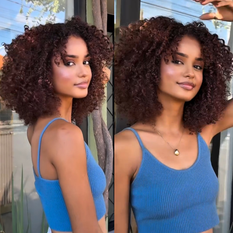 Reddish Colored Short Curly Bob Human Hair Wigs Lace Front Wig Pre Plucked High Density Jerry Curly Wigs Human Hair - Rafarada