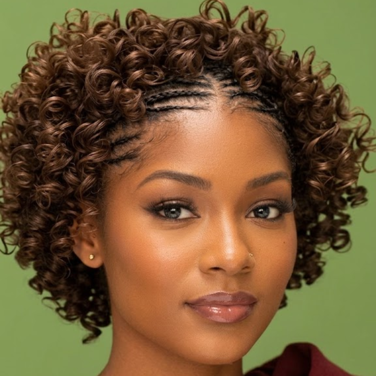 Rich Chestnut Brown Front Cornrow Braided Curly Wig - 3C 4A Defined Spiral Ringlets Human Hair Short Bob Wig - Rafarada
