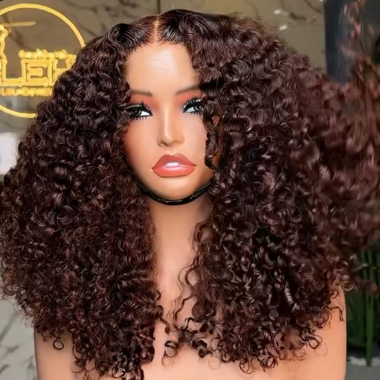 Rich Chocolate Deep Wave Kinky Curly Lace Wig, Pre-Plucked Bouncy Spirals- Rafarada