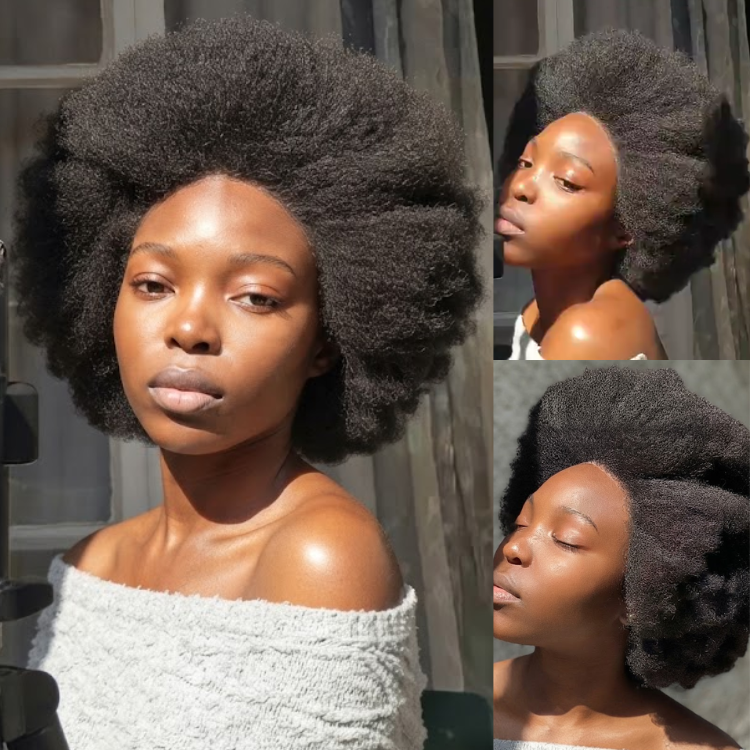Short Afro Kinky Coily Human Hair Wig Natural Black Glueless 13x4 Lace - Rafarada