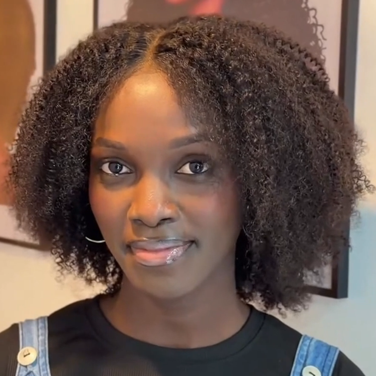 Short Afro Kinky Curly HD Transparent Lace Frontal Wig - Glossy Natural Black 100% Remy Human Hair Wig- Rafarada