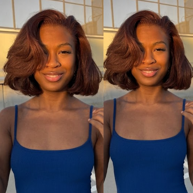 Glueless Chestnut Brown Short Bob Cut Wig Premium Human Hair Bouncy Curly Ready to Wear- Rafarada