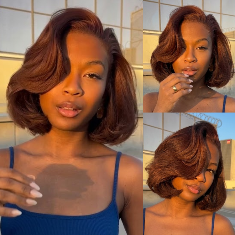 Glueless Chestnut Brown Short Bob Cut Wig Premium Human Hair Bouncy Curly Ready to Wear- Rafarada