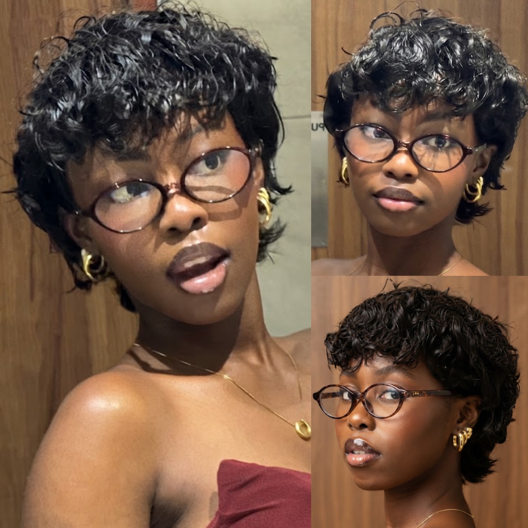 Jet Black Short Curly Pixie Cut Human Hair Wig - Defined Tightly Coiled Texture - Glueless Easy Wear - Rafarada