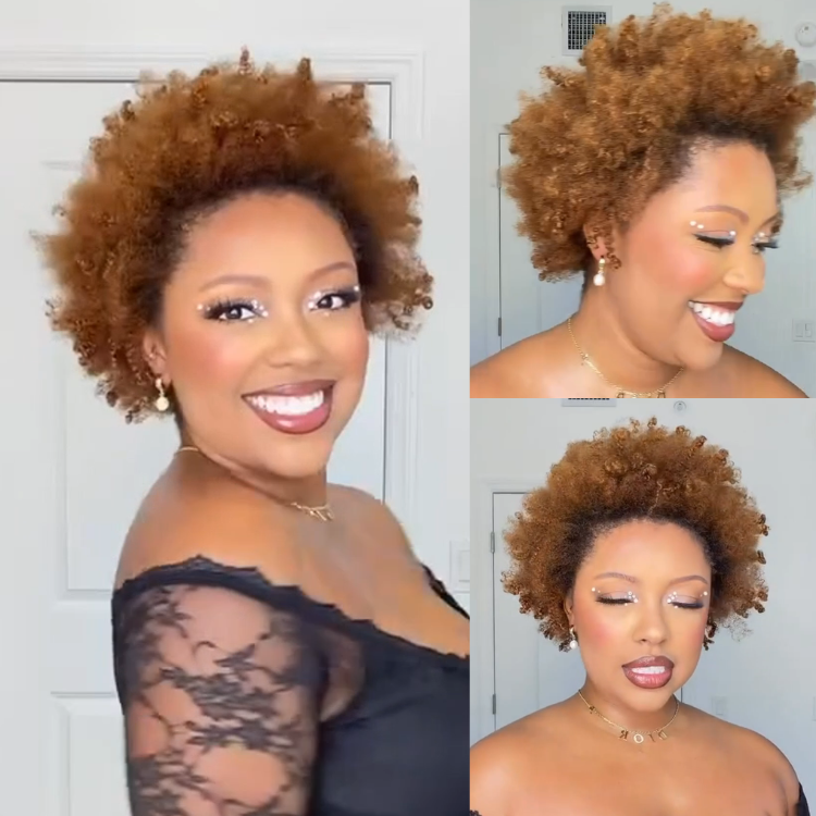 Short Honey Brown Afro Curls Human Hair Wig Glueless HD Lace Front Wig 4C Texture Glueless Lace Wig for Women - Rafarada