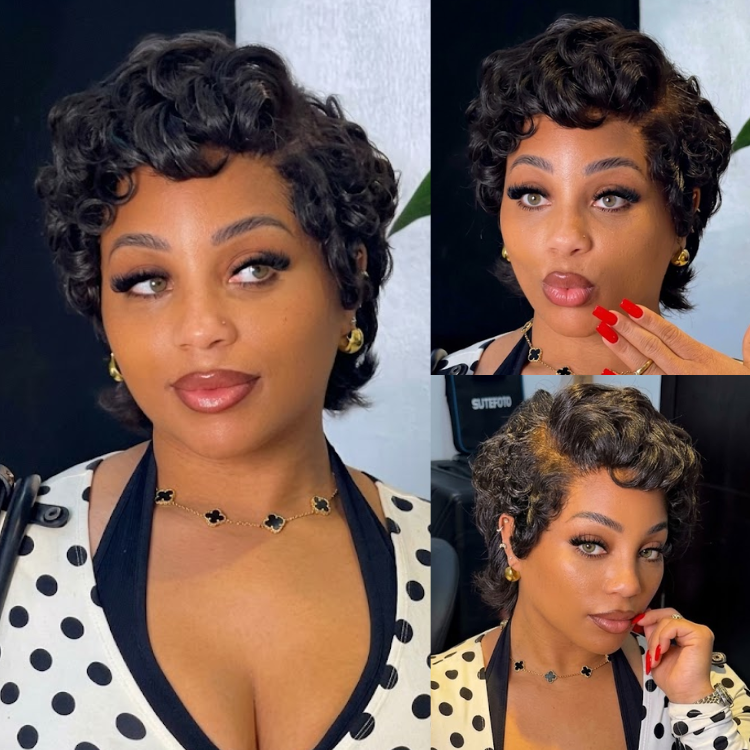 Dark Natural Black Short Pixie Curly Human Hair Wig - Sculpted Finger Wave Pixie Cut Full Lace Wig- Rafarada