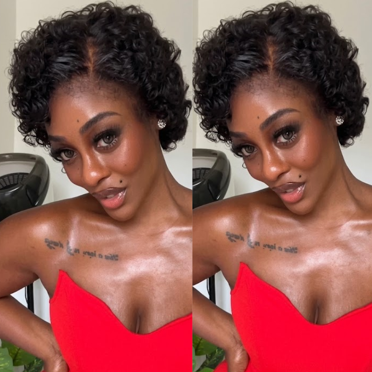 Short Pixie Cut Bouncy Curls Human Hair Wig Luxurious Glueless Full Lace Wig 100% Human Hair Free Parting Natural Black Color For Woman - Rafarada